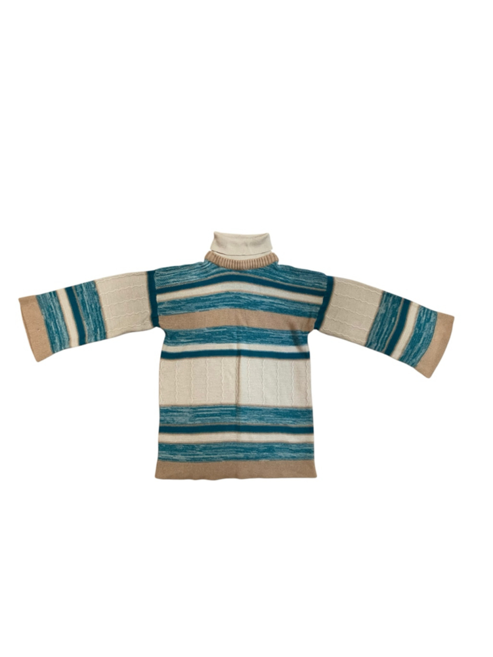 Vtg 70’s Women's Daddy's Money Turtleneck Sweater Medium Teal Beige Striped